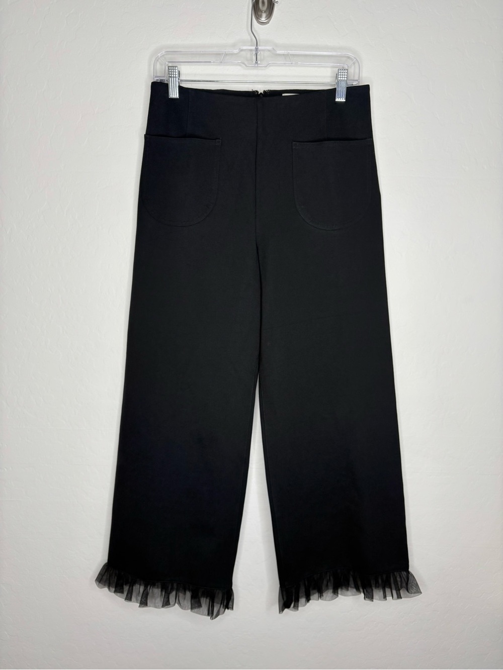 Anthropologie Maeve The Colette Crop Wide Leg Pants Black Ruffle-Hem Size 29 - Picture 3 of 11